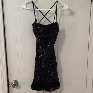 Black Sequin Strappy Cocktail Dress
